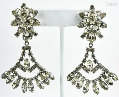 Pair Vintage Rhinestone Clip Earrings