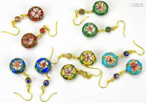 5 Pairs of Chinese Cloisonne Earrings