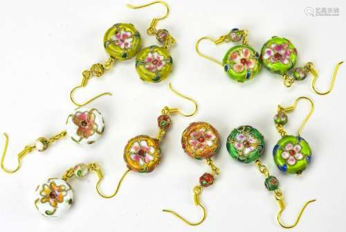 5 Pairs of Chinese Cloisonne Earrings