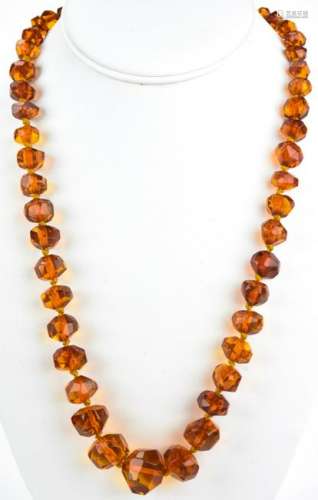 Estate Hand Knotted Faceted Amber Necklace