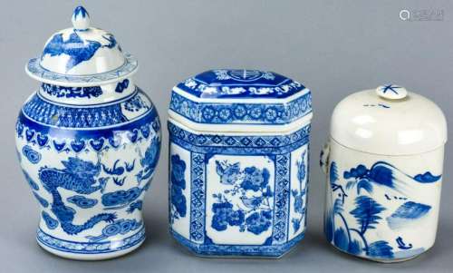 3 Chinese Blue & White Porcelain Vessels