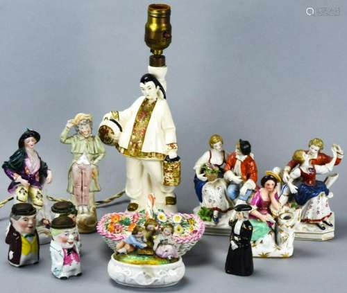 Collection of Porcelain Statues & Lamp