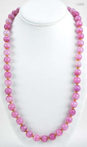 Vintage C 1960 Pink Art Glass Bead Necklace Strand