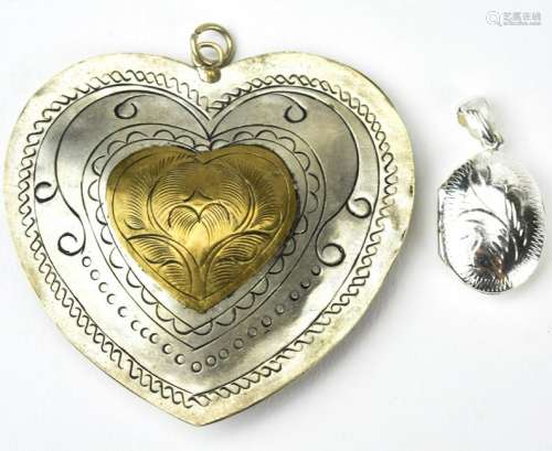 Vintage Sterling Locket Pendant & Heart Pendant