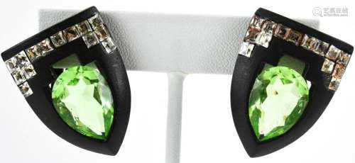 Angela Kramer Shield Shaped Rhinestone Earrings