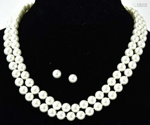 Pair of Hand Knotted Pearl Necklaces w Earrings