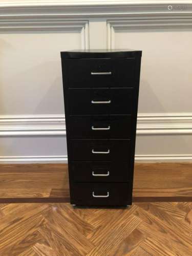 Contemporary 6 Drawer Black Steel Filing Cabinet