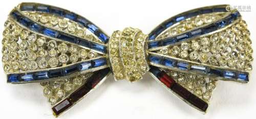 Vintage Paste & Rhinestone Bow Form Brooch Pin