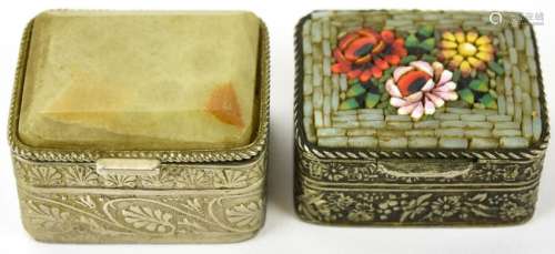 Two Italian Pill Boxes - Micro Mosaic & Hardstone