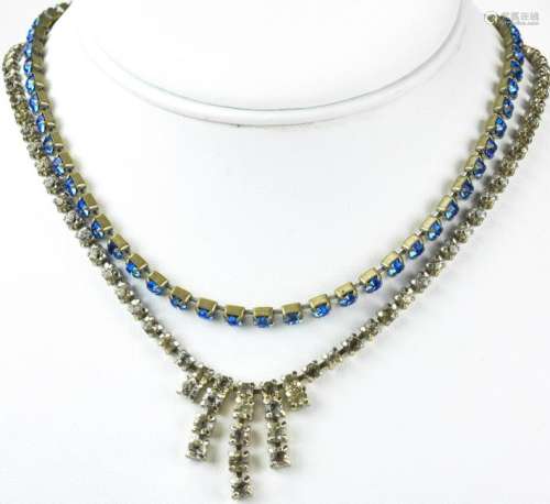 Two Vintage Rhinestone Necklace - Riviere & Fringe