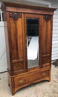 Vintage Carved Armoire W Full Length Mirror
