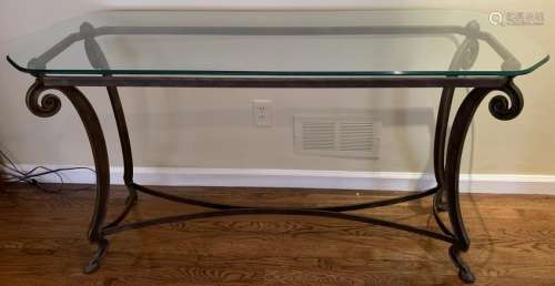 Contemporary Wrought Metal Glass Top Console Table