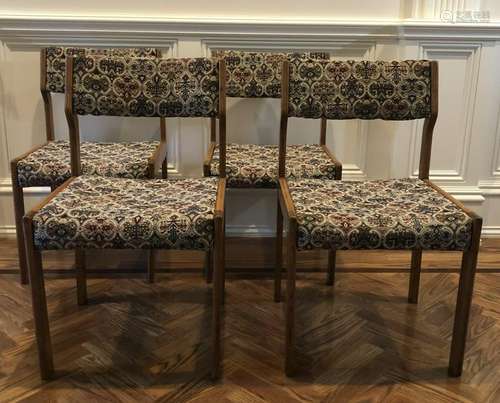 Set 4 Mid Century Upholstered Teak Side Chairs