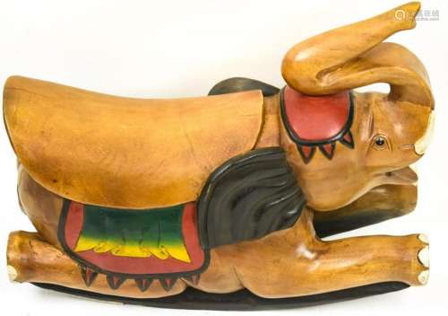 Folk Art Carved Elephant Rocking Toy