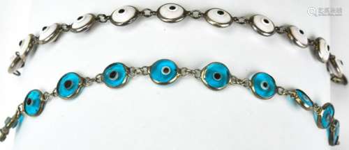 Two Vintage Art Glass Evil Eye Sterling Bracelets