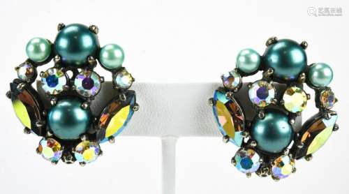 Elsa Schiaparelli Faux Pearl & Rhinestone Earrings