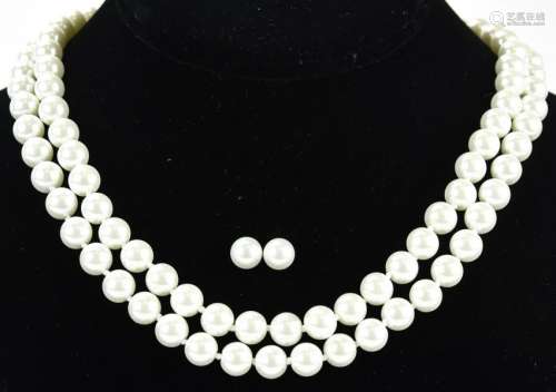 Pair of Hand Knotted Pearl Necklaces & Earrings