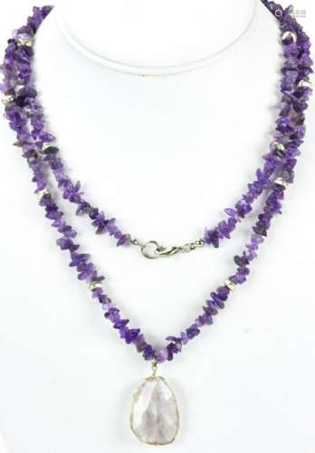 Tumbled Amethyst & Rock Crystal Beaded Necklace