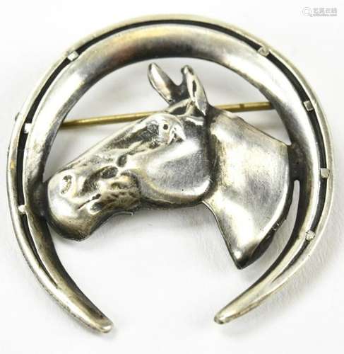 Vintage Large Sterling Horse & Head Horse Shoe Pin