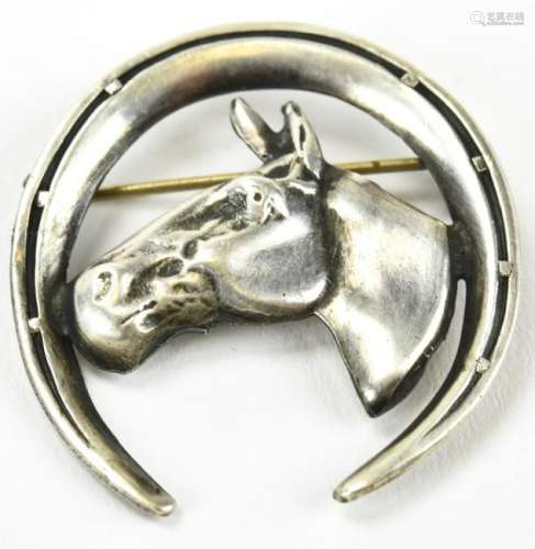 Vintage Large Sterling Horse & Head Horse Shoe Pin