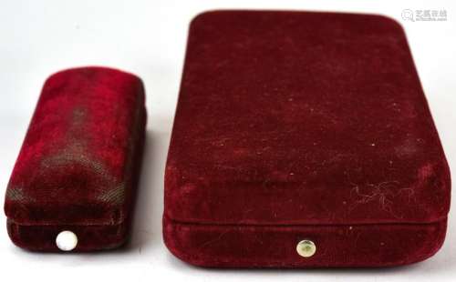 Two Antique Red Velvet Jewelry Display Boxes
