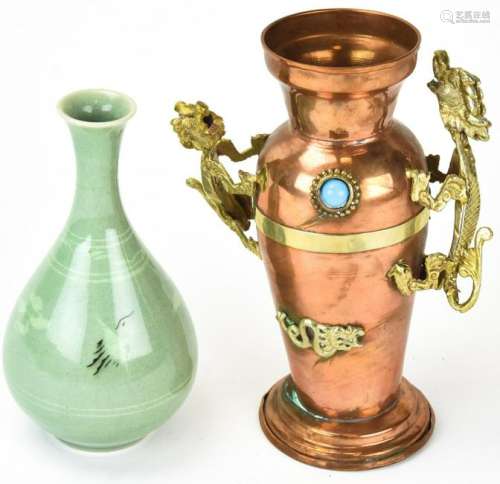 Chinese Copper Dragon Vase & Crackleware Vase