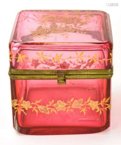 Antique 19th C Cranberry Art Glass Box