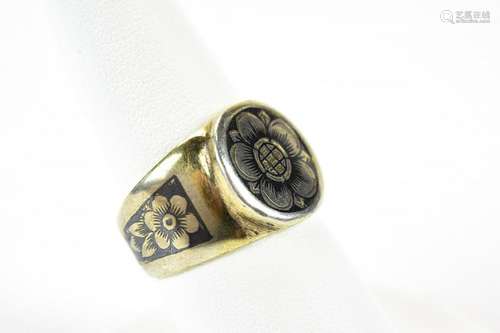 Estate Russian Niello Silver & Enamel Ring