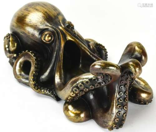 Figural Bronze Tone Statue Octopus Wine Caddy