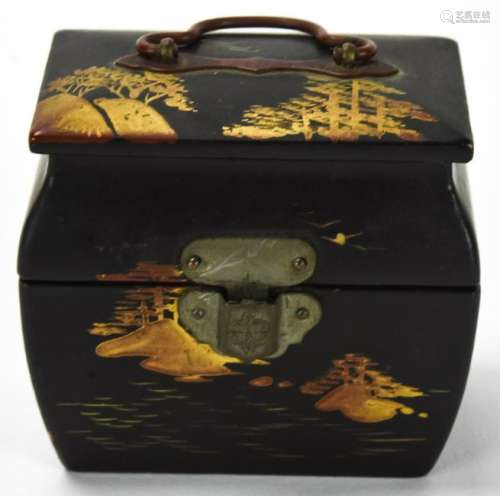 Antique Japanese Hand Painted Lacquer Box
