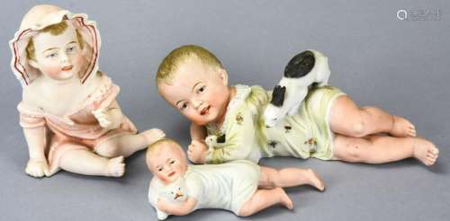Trio Bisque Porcelain Piano Babies Heubach Style