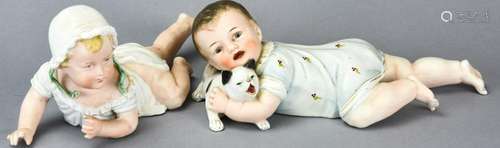 Pair Bisque Porcelain Piano Babies Heubach Style