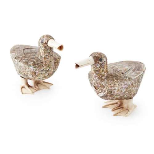 PAIR OF MOTHER-OF-PEARL DUCKS QIANLONG MARK BUT LATER