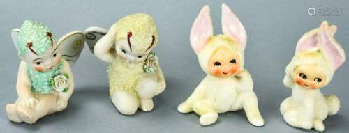 Collection Vintage Porcelain Snow Bunnies Fairies