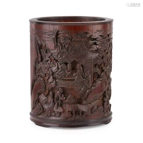 BAMBOO BRUSH POT QING DYNASTY, WITH WANG NAIGONG MARK