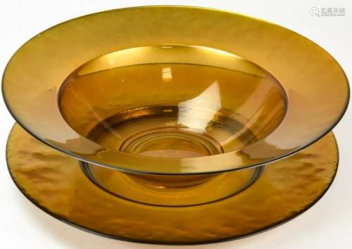Large Scale Art Glass Bronze Gold Leaf Bowl Set