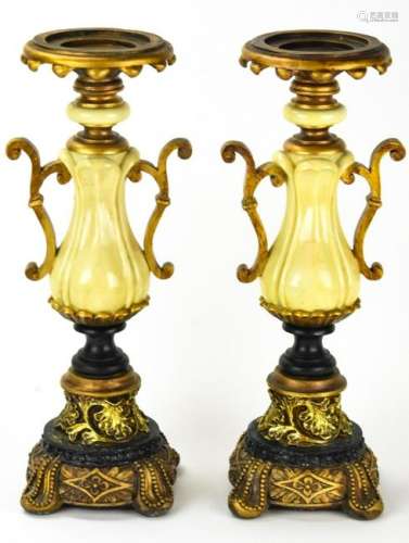 Rococo Style Carved Mixed Material Candlesticks