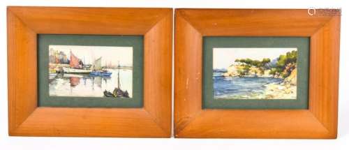 2 Framed Swiss Signed Watercolor Postcards