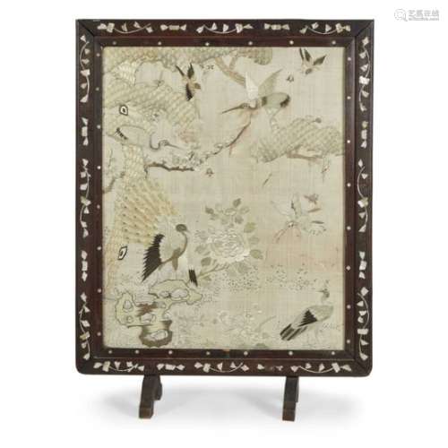 EMBROIDERED SILK 'HUNDRED BIRDS' PANEL QING DYNASTY, 19TH CENTURY
