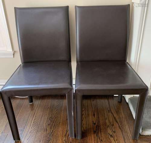 2 Contemporary Leather Parsons Style Side Chairs