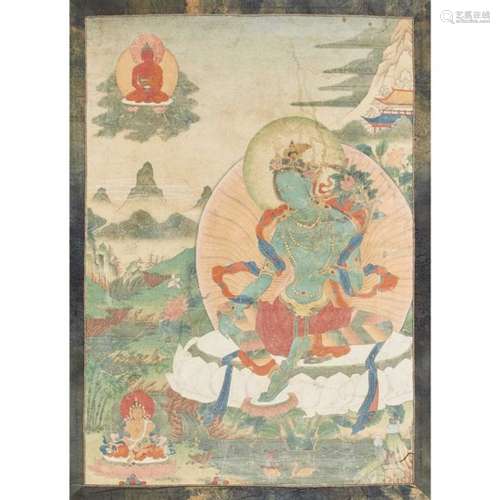 THANGKA DEPICTING GREEN TARA QING DYNASTY, 19TH CENTURY