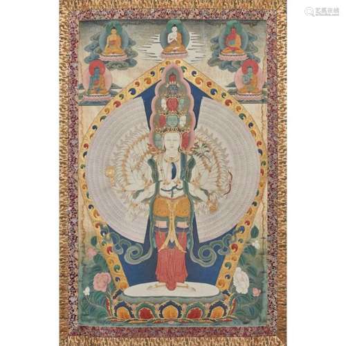 THANGKA DEPICTING AVALOKITESVARA SAHASRABHUJA QING DYNASTY, 18TH CENTURY