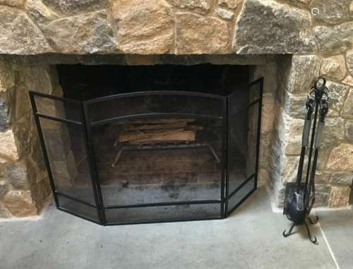 Contemporary Fireplace Screen & Set of Tools