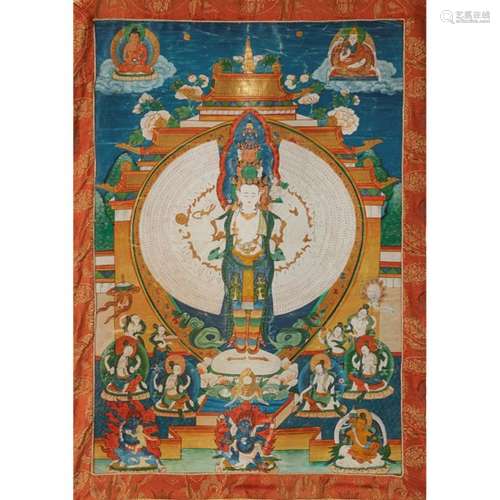 THANGKA DEPICTING AVALOKITESHVARA SAHASRABHUJA QING DYNASTY, 19TH CENTURY