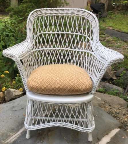 White Wicker Bergere Form Arm Chair