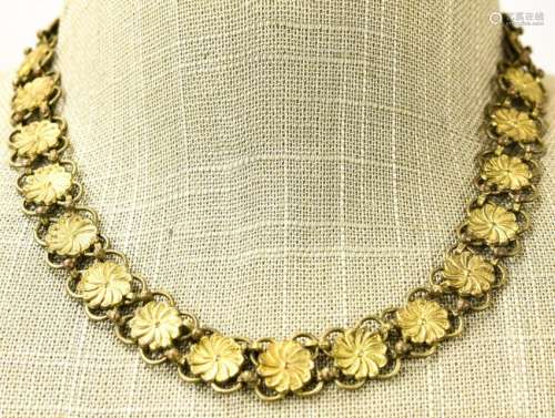 Vintage Gilt Quatrefoil & Flower Panel Necklace