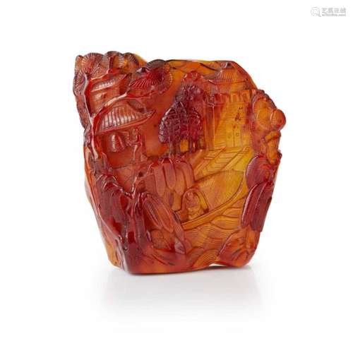 AMBER CARVING OF A LANDSCAPE QING DYNASTY, 18TH-19TH CENTURY