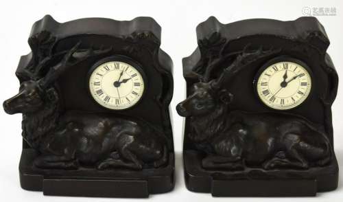 Reproduction Bronze Tone Elk and Clock Bookends