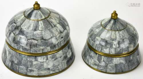 Pair of Indian Brass and Bone Lidded Containers