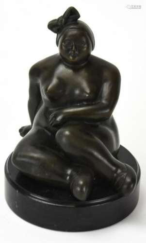Art Deco Style Bronze Seated Nude Signed Bayre